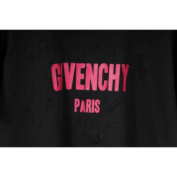 Givenchy Mens Logo T Shirt Large Black Pink Distressed Cotton Barneys NY Collab - Picture 2 of 9